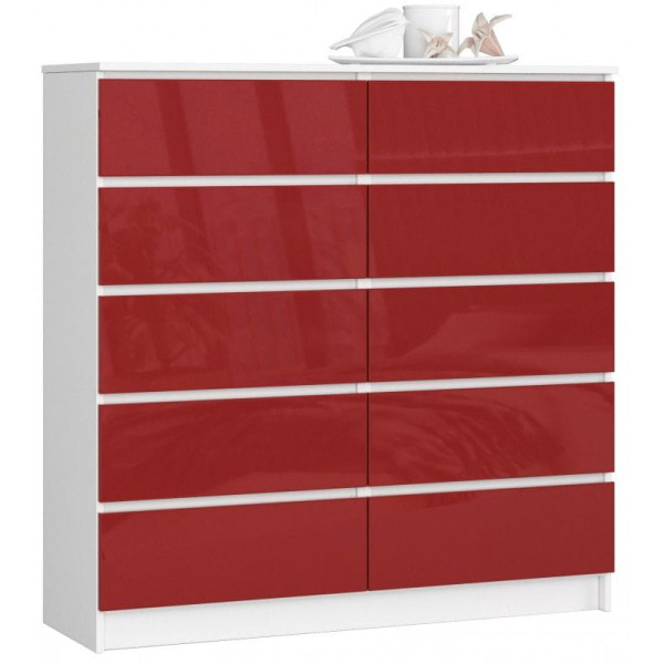 Komoda do salonu, STILO, 10 szuflad, 120cm, biel, czerwony | TYLETEGOTU 988885