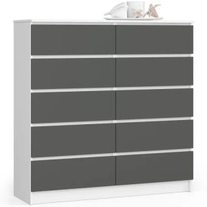 Komoda do salonu, STILO, 10 szuflad, 120x40x121, biel, grafit | TYLETEGOTU 965404 Komoda do salonu, STILO, 10 szuflad, 120x40x121, biel, grafit | TYLETEGOTU 965404