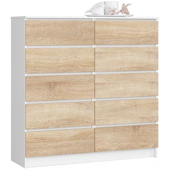 Komoda do salonu, STILO, 10 szuflad, 120x40x121, biel, sonoma | TYLETEGOTU 988883