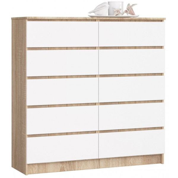Komoda do salonu, STILO, 10 szuflad, 120x40x121, sonoma, biel | TYLETEGOTU 988815