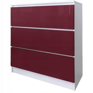 Komoda do salonu sypialni 3 szuflady MDF 80 cm Zoe Biała Bordo Połysk 771143