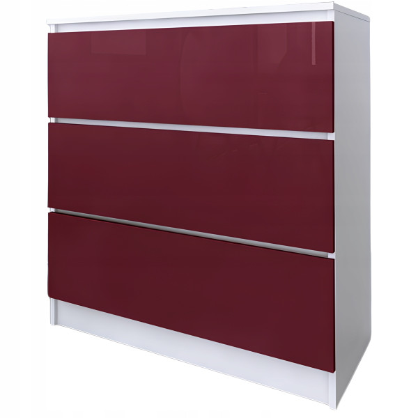 Komoda do salonu sypialni 3 szuflady MDF 80 cm Zoe Biała Bordo Połysk 771143