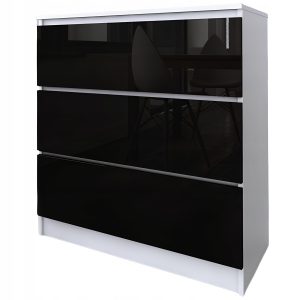 Komoda do salonu sypialni 3 szuflady MDF 80 cm Zoe Biała Czarny Połysk 771139