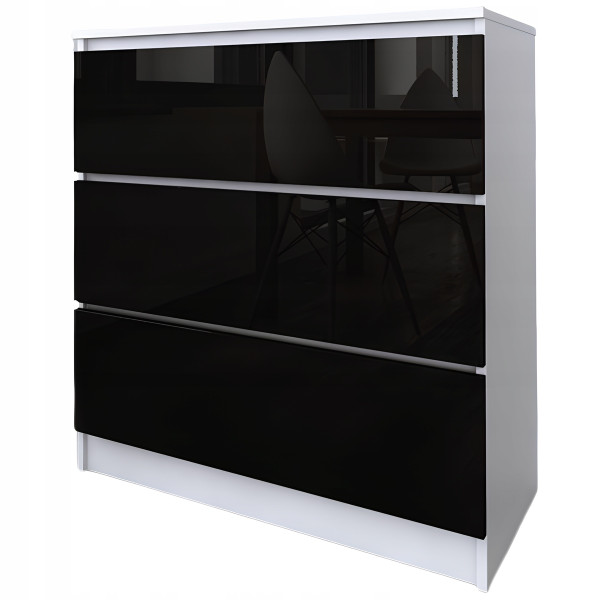 Komoda do salonu sypialni 3 szuflady MDF 80 cm Zoe Biała Czarny Połysk 771139