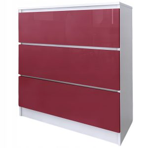 Komoda do salonu sypialni 3 szuflady MDF 80 cm Zoe Biała Czerwony Połysk 771147