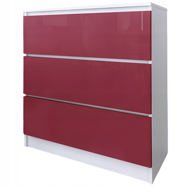 Komoda do salonu sypialni 3 szuflady MDF 80 cm Zoe Biała Czerwony Połysk 771147