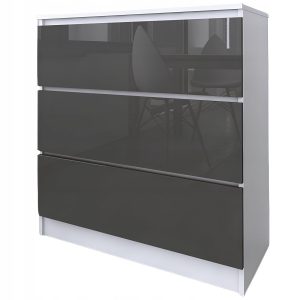 Komoda do salonu sypialni 3 szuflady MDF 80 cm Zoe Biała Szary Połysk 771134