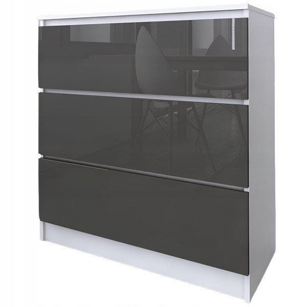 Komoda do salonu sypialni 3 szuflady MDF 80 cm Zoe Biała Szary Połysk 771134