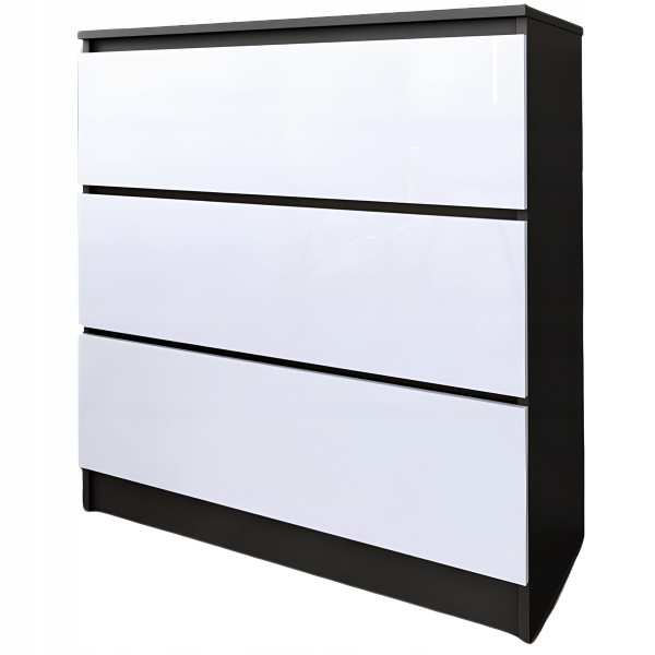 Komoda do salonu sypialni 3 szuflady MDF 80 cm Zoe Czarna Biały Połysk 771145