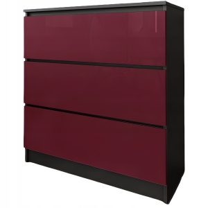 Komoda do salonu sypialni 3 szuflady MDF 80 cm Zoe Czarna Bordo Połysk 771144