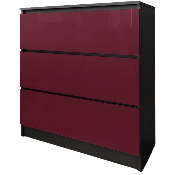 Komoda do salonu sypialni 3 szuflady MDF 80 cm Zoe Czarna Bordo Połysk 771144
