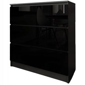 Komoda do salonu sypialni 3 szuflady MDF 80 cm Zoe Czarna Czarny Połysk 771129