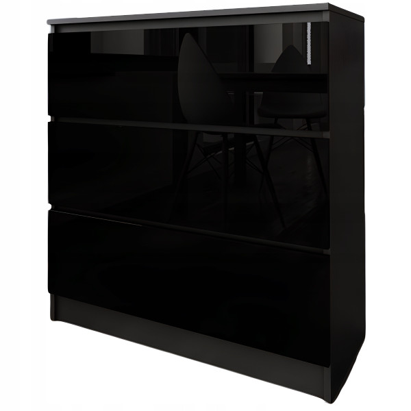 Komoda do salonu sypialni 3 szuflady MDF 80 cm Zoe Czarna Czarny Połysk 771129