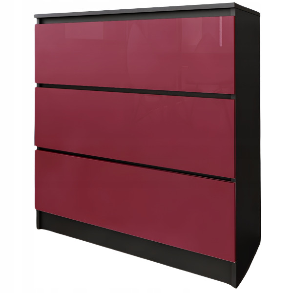 Komoda do salonu sypialni 3 szuflady MDF 80 cm Zoe Czarna Czerwony Połysk 771127