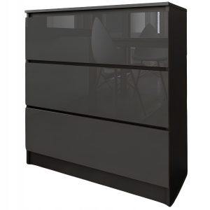 Komoda do salonu sypialni 3 szuflady MDF 80 cm Zoe Czarna Szary Połysk 771146