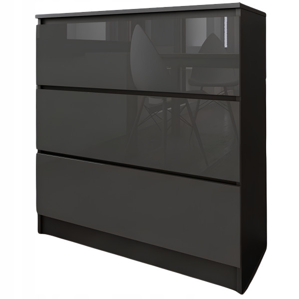 Komoda do salonu sypialni 3 szuflady MDF 80 cm Zoe Czarna Szary Połysk 771146