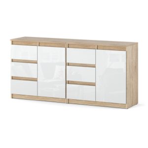 Komoda do salonu sypialni szuflady dąb sonoma biały połysk 595358