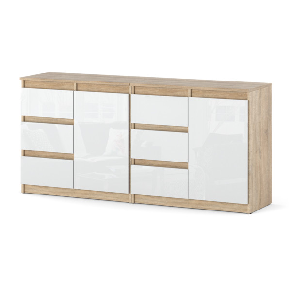 Komoda do salonu sypialni szuflady dąb sonoma biały połysk 595358