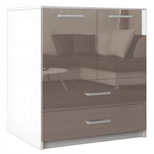 Komoda do salonu z szufladami drzwiami Amari Biały MDF Capuccino Połysk 771728