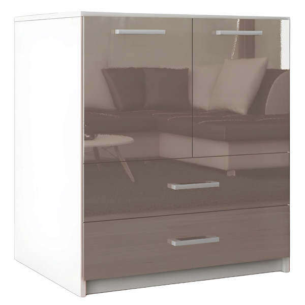 Komoda do salonu z szufladami drzwiami Amari Biały MDF Capuccino Połysk 771728