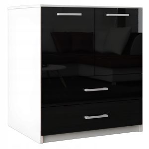 Komoda do salonu z szufladami drzwiami Amari Biały MDF Czarny Połysk 772590