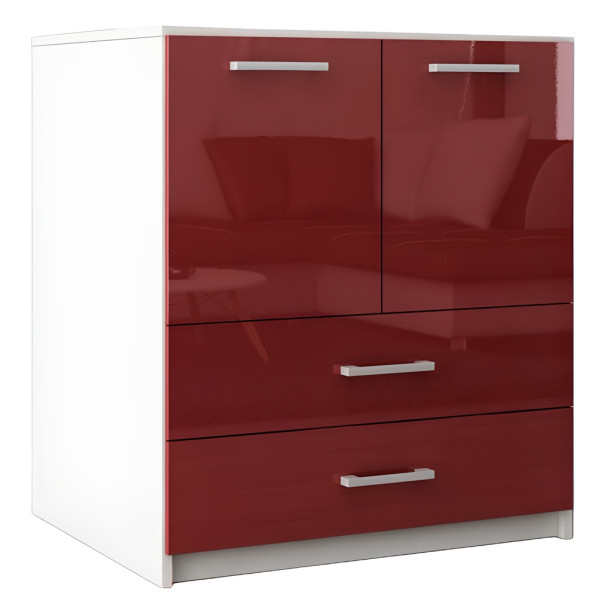 Komoda do salonu z szufladami drzwiami Amari Biały MDF Czerwony Połysk 771715