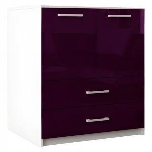 Komoda do salonu z szufladami drzwiami Amari Biały MDF Fiolet Połysk 771725