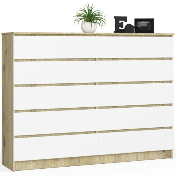 Komoda do sypialni, 10 szuflad, STILO, 160cm, artisan, biel | TYLETEGOTU 988839