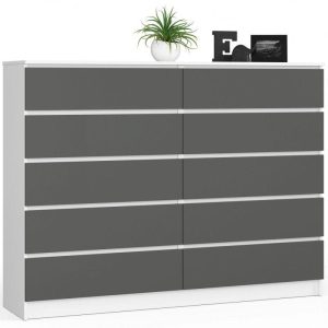 Komoda do sypialni, 10 szuflad, STILO, 160cm, biel, grafit | TYLETEGOTU 988907 Komoda do sypialni, 10 szuflad, STILO, 160cm, biel, grafit | TYLETEGOTU 988907