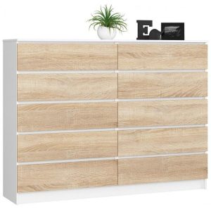 Komoda do sypialni, 10 szuflad, STILO, 160cm, biel, sonoma | TYLETEGOTU 988846 Komoda do sypialni, 10 szuflad, STILO, 160cm, biel, sonoma | TYLETEGOTU 988846