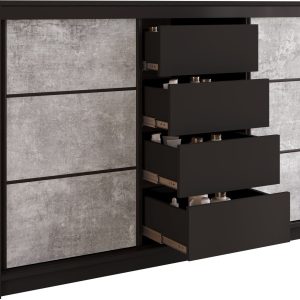Komoda do sypialni 160 cm z szufladami LOFT czarny / beton 701830 Komoda do sypialni 160 cm z szufladami LOFT czarny / beton 701830
