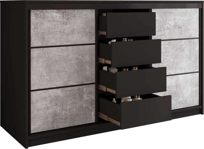 Komoda do sypialni 160 cm z szufladami LOFT czarny / beton 701830