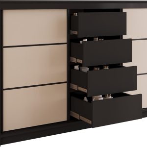 Komoda do sypialni 160 cm z szufladami LOFT czarny / beż piaskowy 701810 Komoda do sypialni 160 cm z szufladami LOFT czarny / beż piaskowy 701810