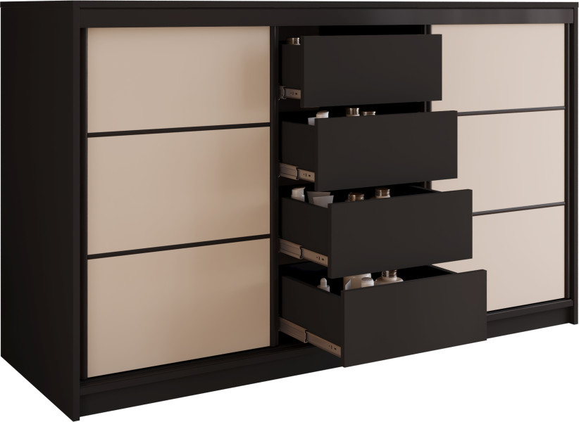 Komoda do sypialni 160 cm z szufladami LOFT czarny / beż piaskowy 701810