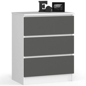 Komoda do sypialni, 3 szuflady, STILO, 60x40x77, biel, grafit | TYLETEGOTU 988798 Komoda do sypialni, 3 szuflady, STILO, 60x40x77, biel, grafit | TYLETEGOTU 988798