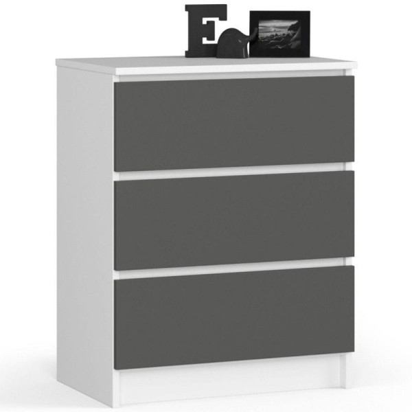 Komoda do sypialni, 3 szuflady, STILO, 60x40x77, biel, grafit | TYLETEGOTU 988798