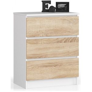 Komoda do sypialni, 3 szuflady, STILO, 60x40x77, biel, sonoma | TYLETEGOTU 988909 Komoda do sypialni, 3 szuflady, STILO, 60x40x77, biel, sonoma | TYLETEGOTU 988909