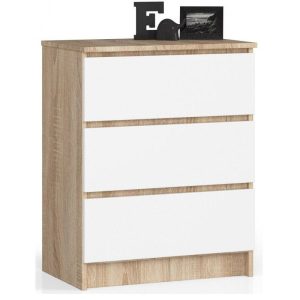 Komoda do sypialni, 3 szuflady, STILO, 60x40x77, sonoma, biel | TYLETEGOT 988878 Komoda do sypialni, 3 szuflady, STILO, 60x40x77, sonoma, biel | TYLETEGOT 988878