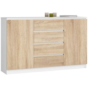 Komoda do sypialni, 4 szuflady, CANTO, 160x40x99, biel, sonoma | TYLETEGOTU 965405 Komoda do sypialni, 4 szuflady, CANTO, 160x40x99, biel, sonoma | TYLETEGOTU 965405