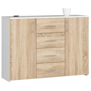 Komoda do sypialni, 4 szuflady, LENA, 110x35x80, biel, sonoma | TYLETEGOTU 983939 Komoda do sypialni, 4 szuflady, LENA, 110x35x80, biel, sonoma | TYLETEGOTU 983939