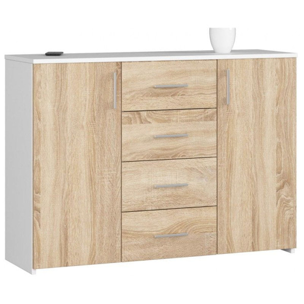 Komoda do sypialni, 4 szuflady, LENA, 110x35x80, biel, sonoma | TYLETEGOTU 983939