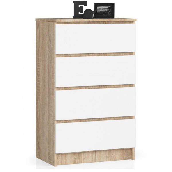 Komoda do sypialni, 4 szuflady, STILO, 60 cm, sonoma, biel | TYLETEGOTU 988852