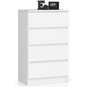 Komoda do sypialni, 4 szuflady, STILO, 60x40x99 cm, biel, mat | TYLETEGOTU 988794 Komoda do sypialni, 4 szuflady, STILO, 60x40x99 cm, biel, mat | TYLETEGOTU 988794
