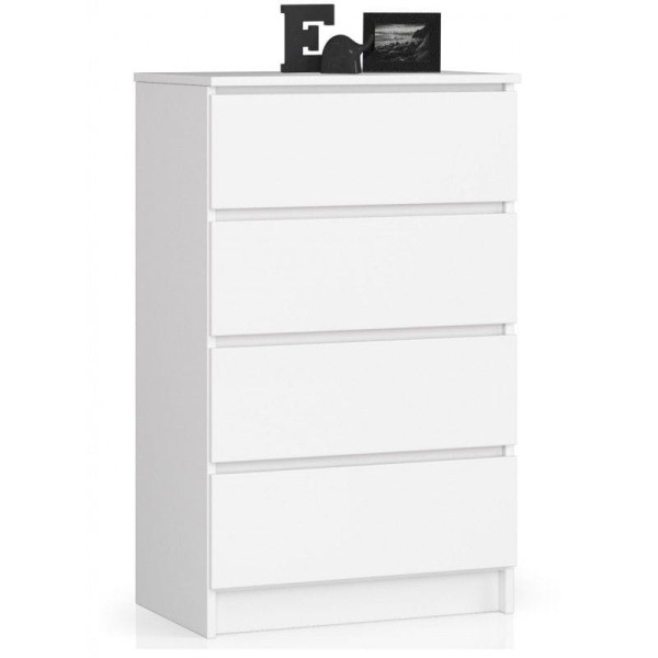 Komoda do sypialni, 4 szuflady, STILO, 60x40x99 cm, biel, mat | TYLETEGOTU 988794