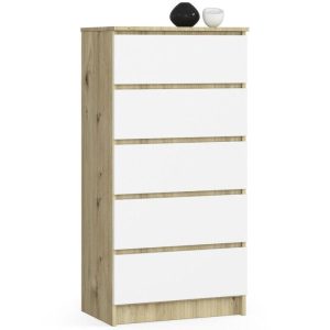 Komoda do sypialni, 5 szuflad, STILO, 60 cm, artisan, biel | TYLETEGOTU 988898 Komoda do sypialni, 5 szuflad, STILO, 60 cm, artisan, biel | TYLETEGOTU 988898
