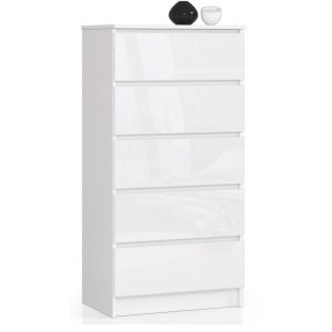 Komoda do sypialni, 5 szuflad, STILO, 60x40x121, biel, połysk | TYLETEGOTU 988894 Komoda do sypialni, 5 szuflad, STILO, 60x40x121, biel, połysk | TYLETEGOTU 988894