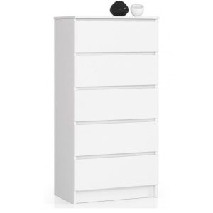 Komoda do sypialni, 5 szuflad, STILO, 60x40x121 cm, biel, mat | TYLETEGOTU 988897 Komoda do sypialni, 5 szuflad, STILO, 60x40x121 cm, biel, mat | TYLETEGOTU 988897