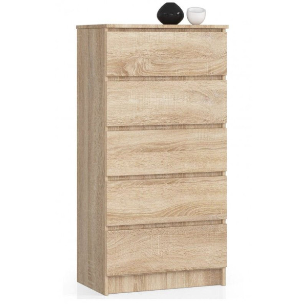 Komoda do sypialni, 5 szuflad, STILO, 60x40x121, sonoma, mat | TYLETEGOTU 988899