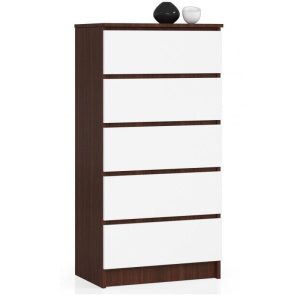 Komoda do sypialni, 5 szuflad, STILO, 60x40x121, wenge, biel | TYLETEGOTU 988813 Komoda do sypialni, 5 szuflad, STILO, 60x40x121, wenge, biel | TYLETEGOTU 988813