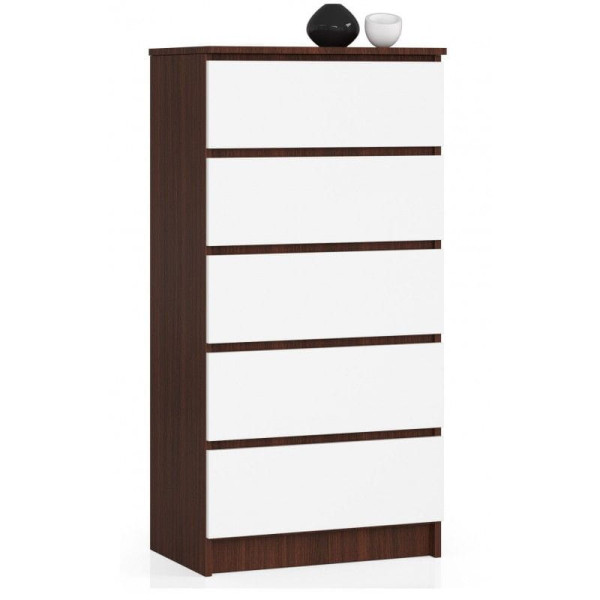 Komoda do sypialni, 5 szuflad, STILO, 60x40x121, wenge, biel | TYLETEGOTU 988813